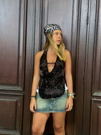 Pañuelo animal print negro